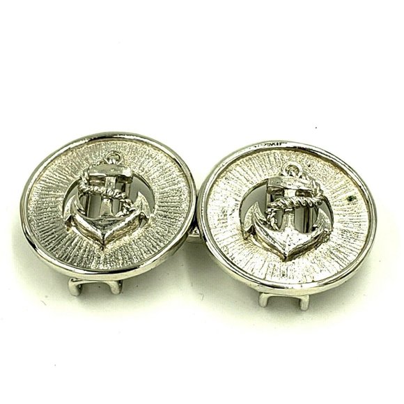 Mimi di N Two Piece Buckle Nautical Anchor Silver Tone VTG 1978 Fits 1.25 Belt main image 5
